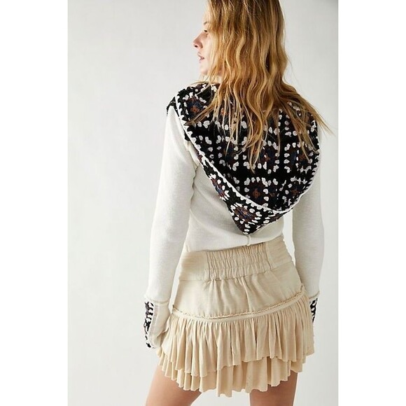 Free People Roswell Cuff Blouse Top Hoodie Crochet Ribbed Long Sleeve S 282404 - Picture 2 of 11